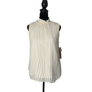 Nanette Lepore Pleated‎ Blouse Womens M Mock Neck Sleeveless Blouse Dressy